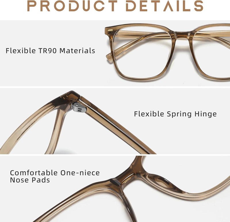 MACJERO 2-Pack Oversized Square Blue Light Blocking Glasses for Women Men, Anti-Fatigue Computer Monitor Gaming Glasses Reduce Eye Strain(transparent Brown+Brown) - Image 5